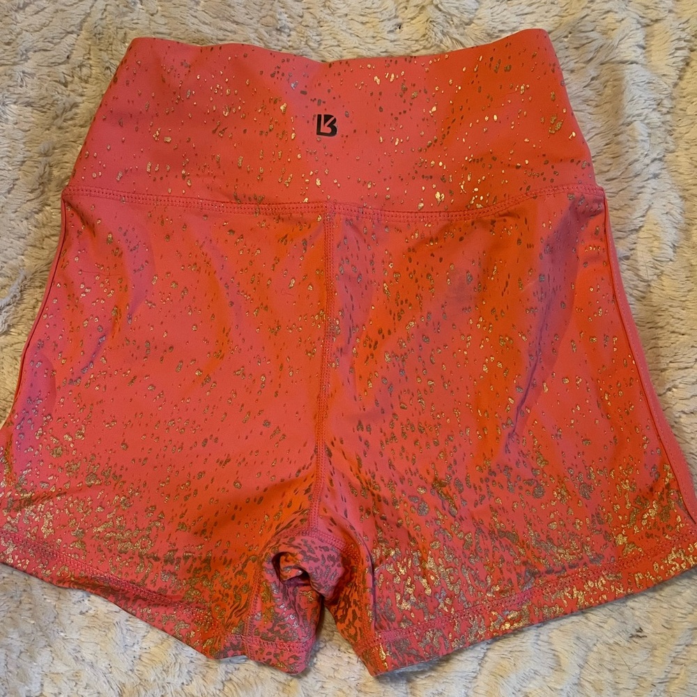 Biff bunny coral shimmer. 4” shorts. High rise.